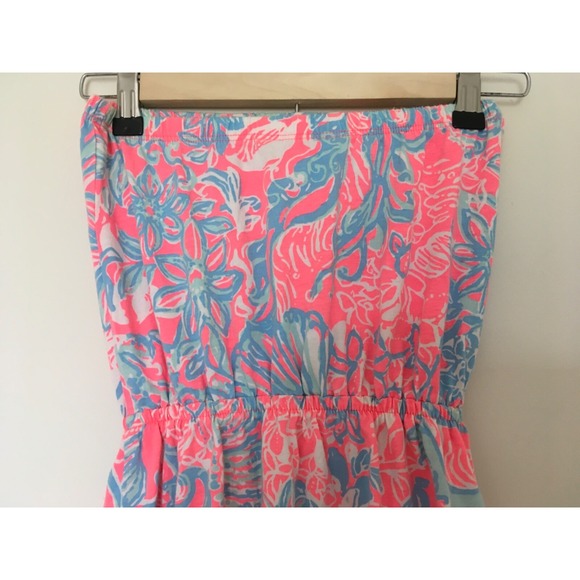 Lilly Pulitzer Windsor Strapless Dress Summer Siren Pink Sun Ray Seashell Sz XXS - Picture 5 of 14